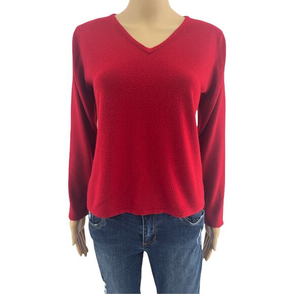 Norton McNaughton (L) Petite VINTAGE 80s Red Knit Long Sleeve Pullover Sweater - Picture 1 of 5